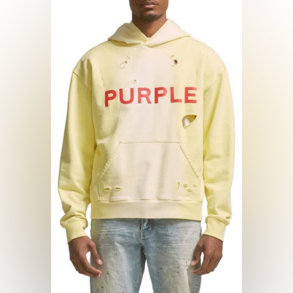 Purple Brand French Terry Distressed Yellow Hoodie Sz XXL NWT